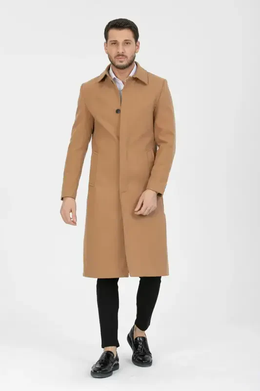 Men's Vision Slim Fit Long Wool Blend Cashmere Shirt Collar Overcoat&coat-VISION - MERO LIFE