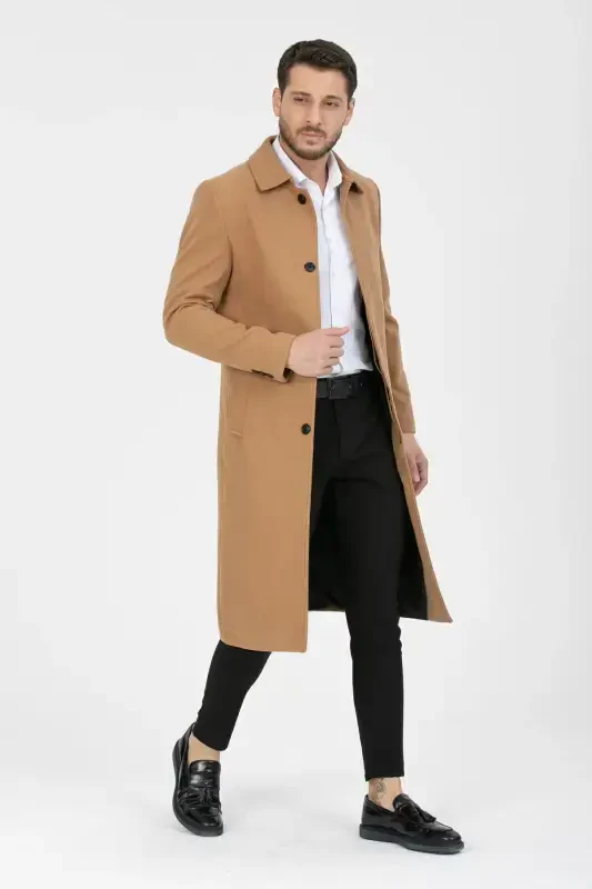 Men's Vision Slim Fit Long Wool Blend Cashmere Shirt Collar Overcoat&coat-VISION - 3