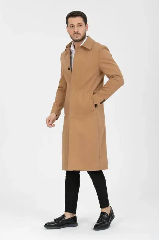 Men's Vision Slim Fit Long Wool Blend Cashmere Shirt Collar Overcoat&coat-VISION - 4