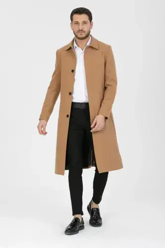 Men's Vision Slim Fit Long Wool Blend Cashmere Shirt Collar Overcoat&coat-VISION - 5