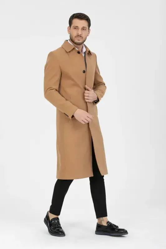 Men's Vision Slim Fit Long Wool Blend Cashmere Shirt Collar Overcoat&coat-VISION - 6