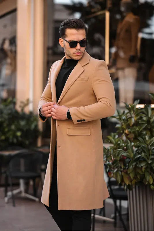 Men's Vision Slim Fit Long Wool Blend Overcoat-VISION - 2