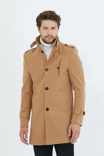 Men's Vision Slim Fit Notch Lapel Long Wool Blend Cashmere Coat - MERO LIFE (1)