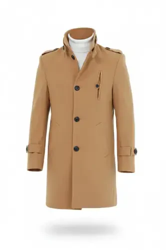 Men's Vision Slim Fit Notch Lapel Long Wool Blend Cashmere Coat - 1