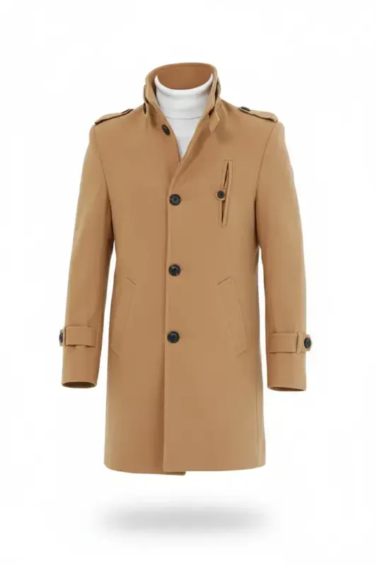 Men's Vision Slim Fit Notch Lapel Long Wool Blend Cashmere Coat - MERO LIFE