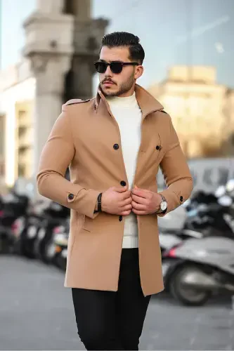 Men's Vision Slim Fit Notch Lapel Long Wool Blend Cashmere Coat - 4