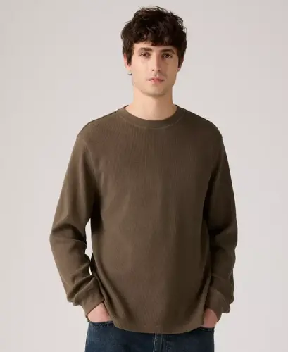 Men's Waffle Knit Thermal Long Sleeve T-Shirt - Khaki 