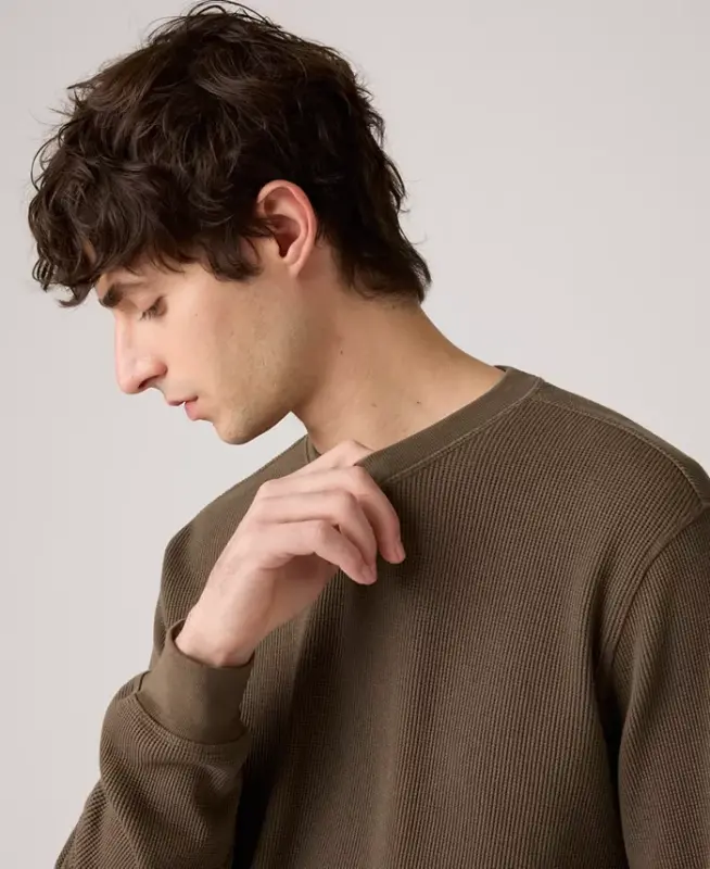 Men's Waffle Knit Thermal Long Sleeve T-Shirt - Khaki - 2