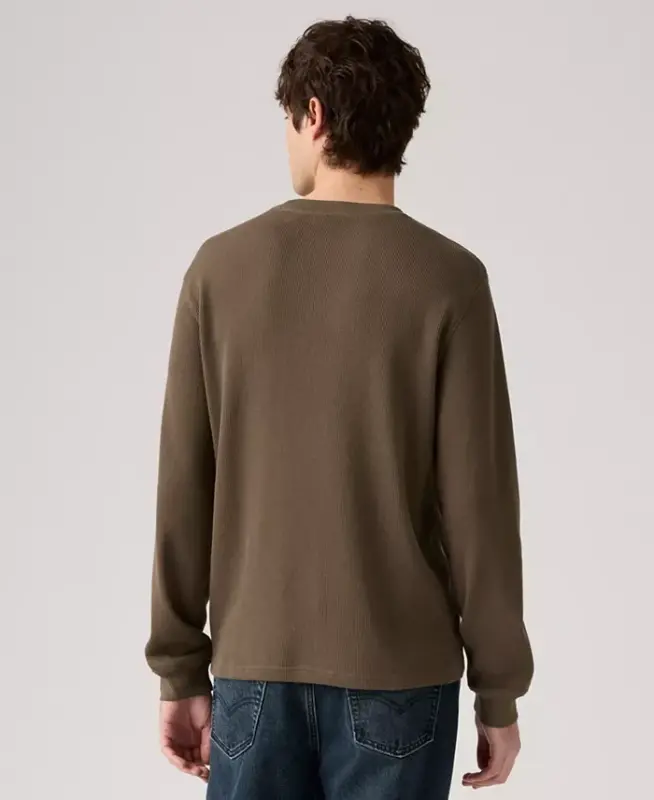 Men's Waffle Knit Thermal Long Sleeve T-Shirt - Khaki - 3