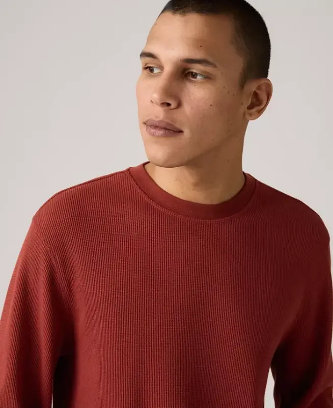 Men's Waffle Knit Thermal Long Sleeve T-Shirt - Russet Brown - 2