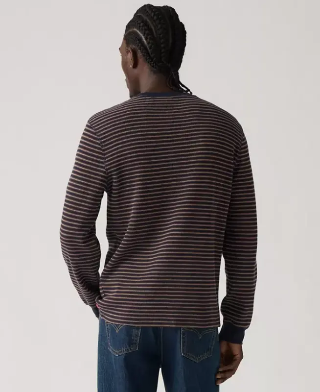 Men's Waffle Knit Thermal Long Sleeve T-Shirt - Stripe Navy - 3