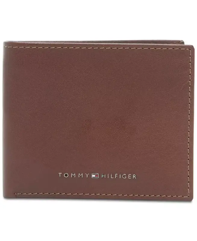 Men's Walt Leather RFID Bifold Wallet-Tan/navy - TOMMY HILFIGER