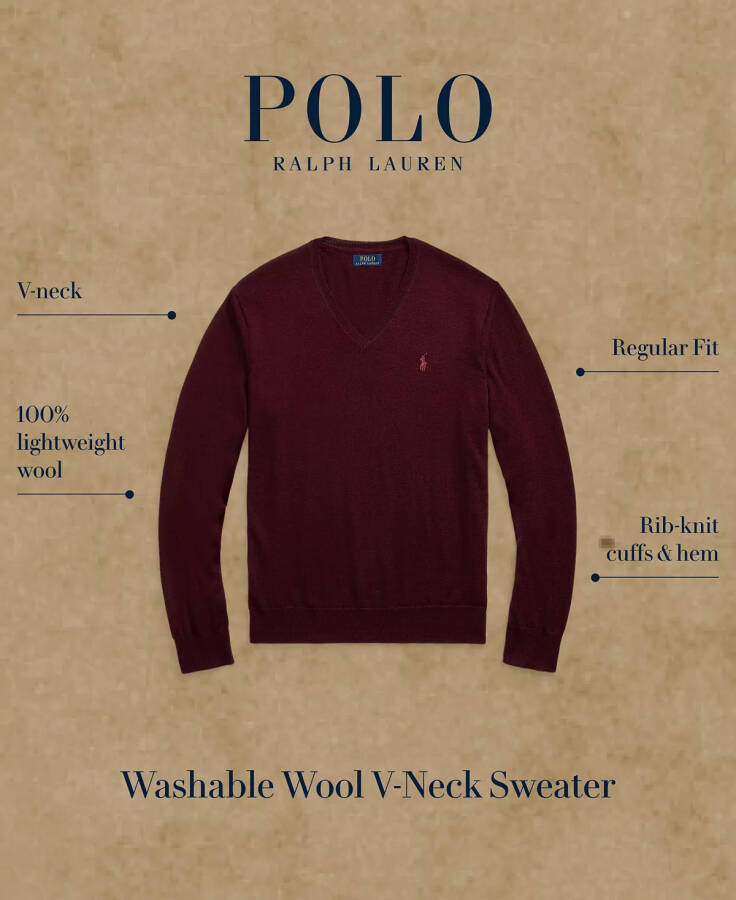 Men's Washable Wool V-Neck Sweater Brown - 6