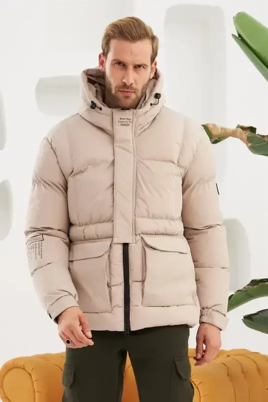 Men's Water and Windproof Sports Padded Jacket Stone-Stone - 1