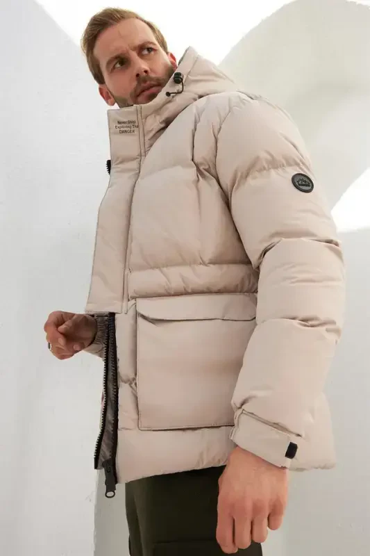 Men's Water and Windproof Sports Padded Jacket Stone-Stone - 4