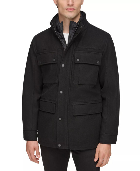 Men's Water-Repellent Jacket with Zip-Out Quilted Puffer Bib - Black - 5