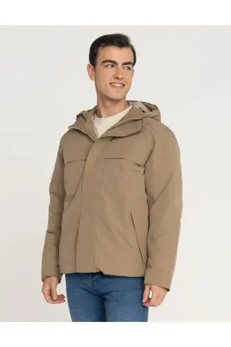 Men's Water-Resistant Hooded Jacket - Blawave-Greige - 1