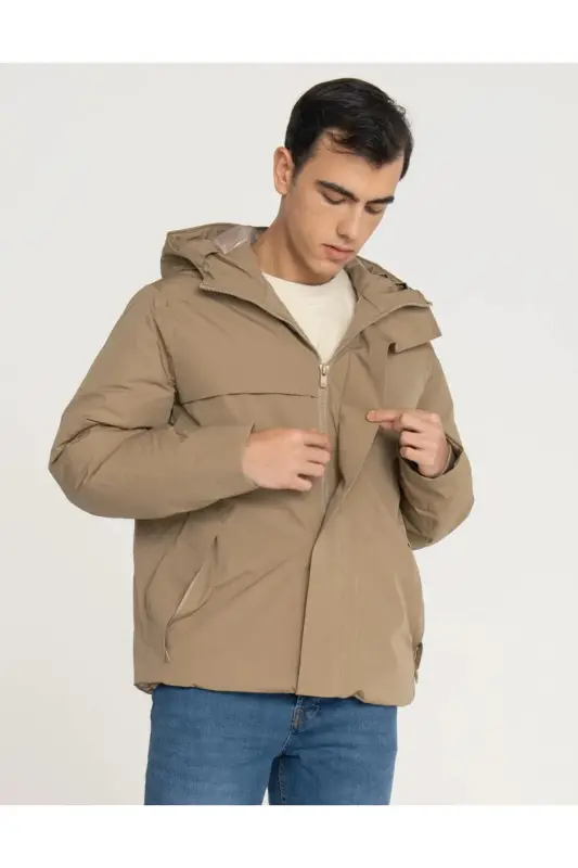 Men's Water-Resistant Hooded Jacket - Blawave-Greige - 2