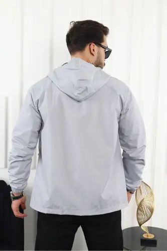 Men's Water Resistant Pocketed Hooded Gray Raincoat-A.GRAY 