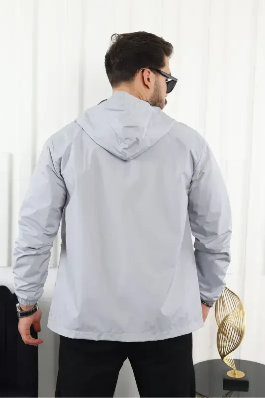 Men's Water Resistant Pocketed Hooded Gray Raincoat-A.GRAY - COMSTAR