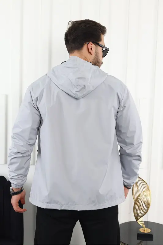 Men's Water Resistant Pocketed Hooded Gray Raincoat-A.GRAY - 1