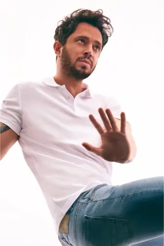 Men's White 100% Cotton Cooling Polo Collar T-shirt E001004-White - 1