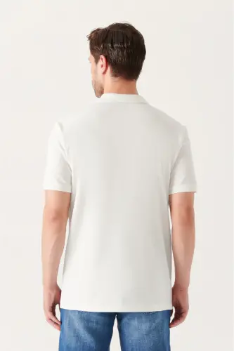 Men's White 100% Cotton Cooling Polo Collar T-shirt E001004-White - 5