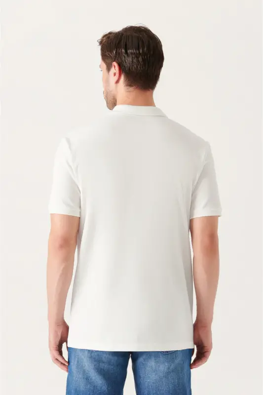 Men's White 100% Cotton Cooling Polo Collar T-shirt E001004-White - 5