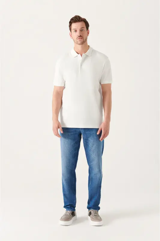 Men's White 100% Cotton Cooling Polo Collar T-shirt E001004-White - 6