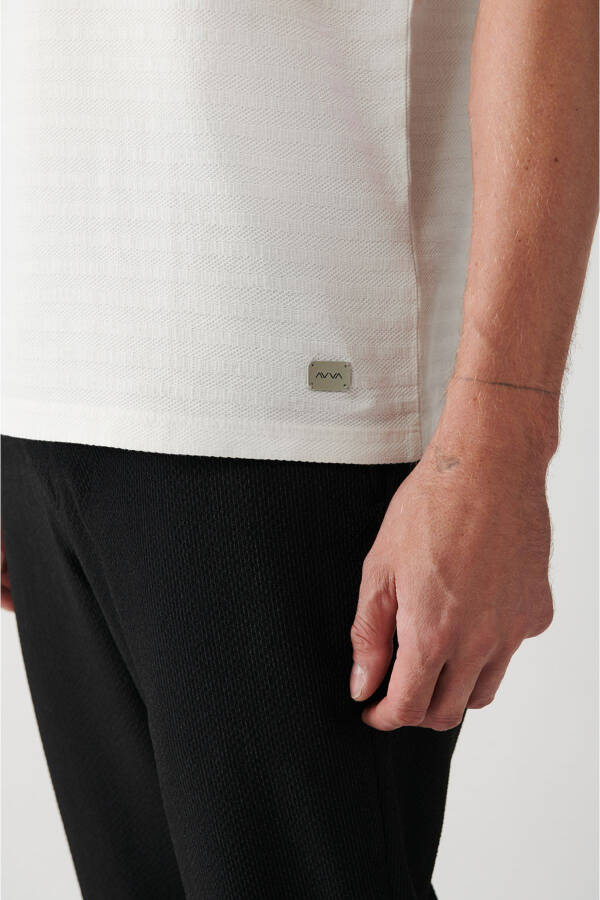 Men's White 100% Cotton Crew Neck Jacquard Panel Regular Fit T-shirt A31y1057 - 5