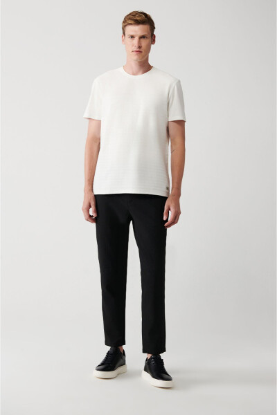 Men's White 100% Cotton Crew Neck Jacquard Panel Regular Fit T-shirt A31y1057 - 6