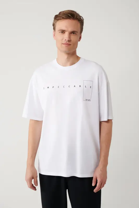 Men's White 100% Cotton Crew Neck Printed T-Shirt A41Y1157 - 3