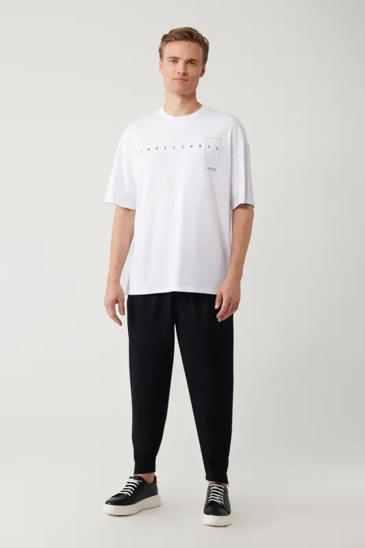 Men's White 100% Cotton Crew Neck Printed T-Shirt A41Y1157 - 5