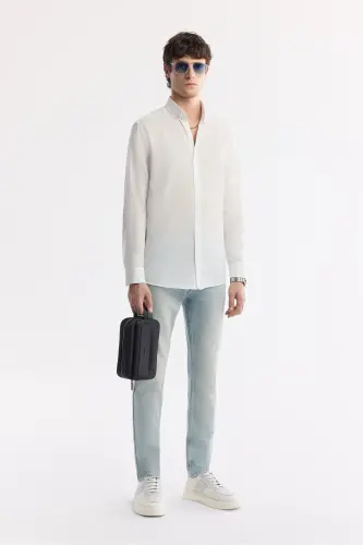 Men's White 100% Cotton Fine Soft Touch Buttoned Y - 7
