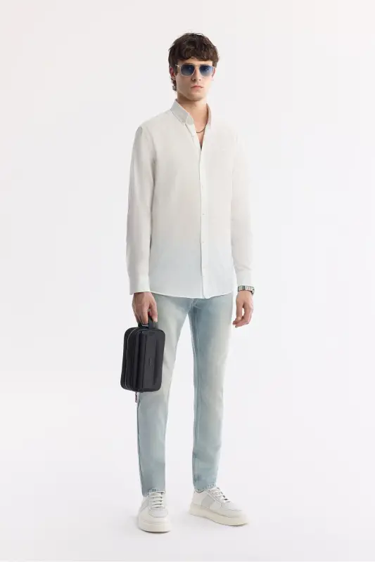 Men's White 100% Cotton Fine Soft Touch Buttoned Y - 7