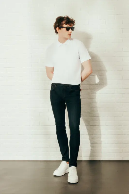 Men's White 100% Cotton Non-Iron Pique Polo Collar Slim Fit Narrow Cut T-Shirt - 2