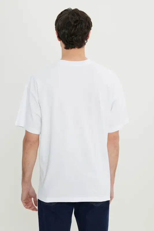 Men's White 100% Cotton Oversize Fit Comfort Fit Crew Neck Printed T-shirt - 1