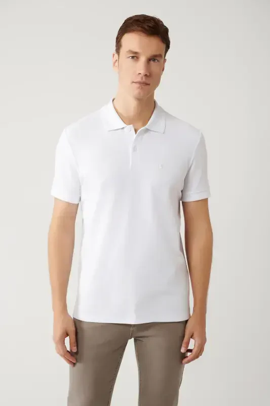 Men's White 100% Cotton Quick Dry Regular Fit Non-Wrinkle Polo Collar T-shirt B001032 - 3