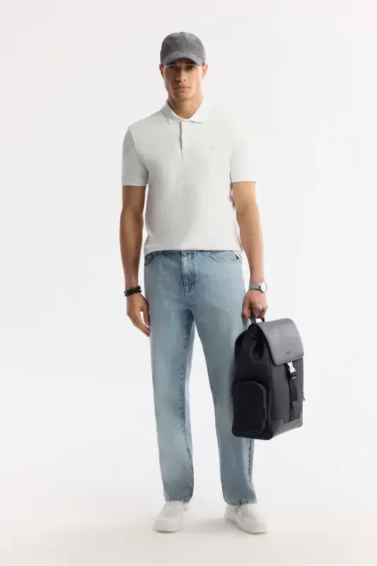 Men's White 100% Cotton Quick Dry Regular Fit Non-Wrinkle Polo Collar T-shirt B001032 - 6