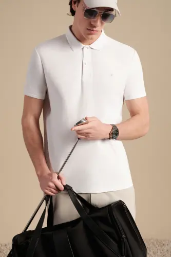 Men's White 100% Cotton Quick Dry Regular Fit Non-Wrinkle Polo Collar T-shirt B001032 