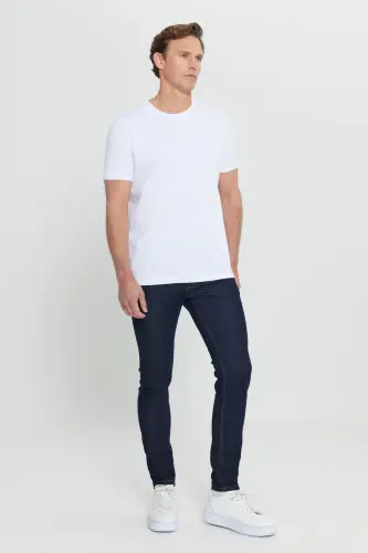 Men's White 100% Cotton Slim Fit Slim Fit Crew Neck Basic T-Shirt - 15