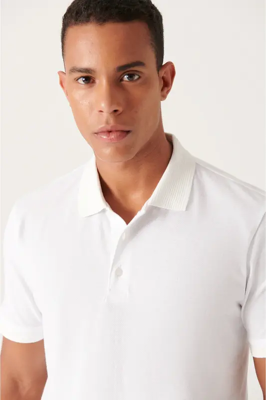 Men's White 100% Egyptian Cotton Regular Fit 3-Button Polo Collar T-shirt B001027 - 2