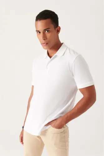Men's White 100% Egyptian Cotton Regular Fit 3-Button Polo Collar T-shirt B001027 - 3