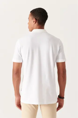 Men's White 100% Egyptian Cotton Regular Fit 3-Button Polo Collar T-shirt B001027 - 4