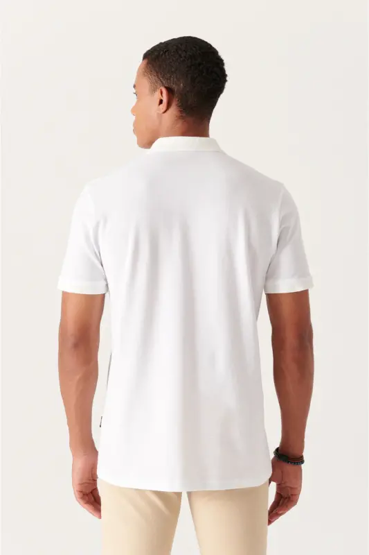 Men's White 100% Egyptian Cotton Regular Fit 3-Button Polo Collar T-shirt B001027 - 4
