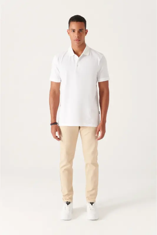 Men's White 100% Egyptian Cotton Regular Fit 3-Button Polo Collar T-shirt B001027 - 5