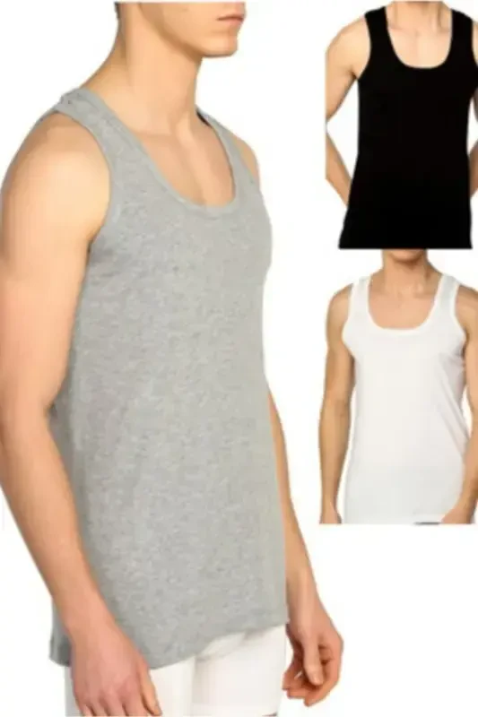Men's White 3-Pack Classic Tank Top Elf568t0101ccm3-BLACK WHITE GRAY - TUTKU