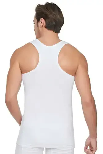 Men's White 3-Pack Cotton Ribbed Tank Top-White - 2
