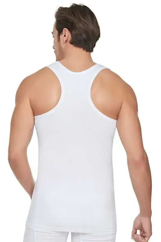 Men's White 3-Pack Cotton Ribbed Tank Top-White - 2