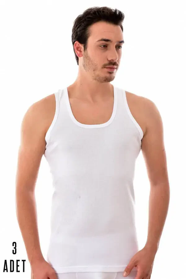 Men's White 3 Pack Passion Ribbed Undershirt 102 - 4